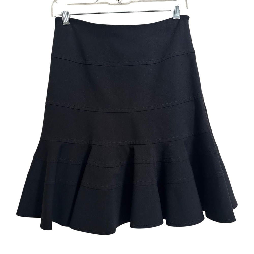 Akris Punto Black Tiered Flounce Mini Skirt Italian Fabric Size 6